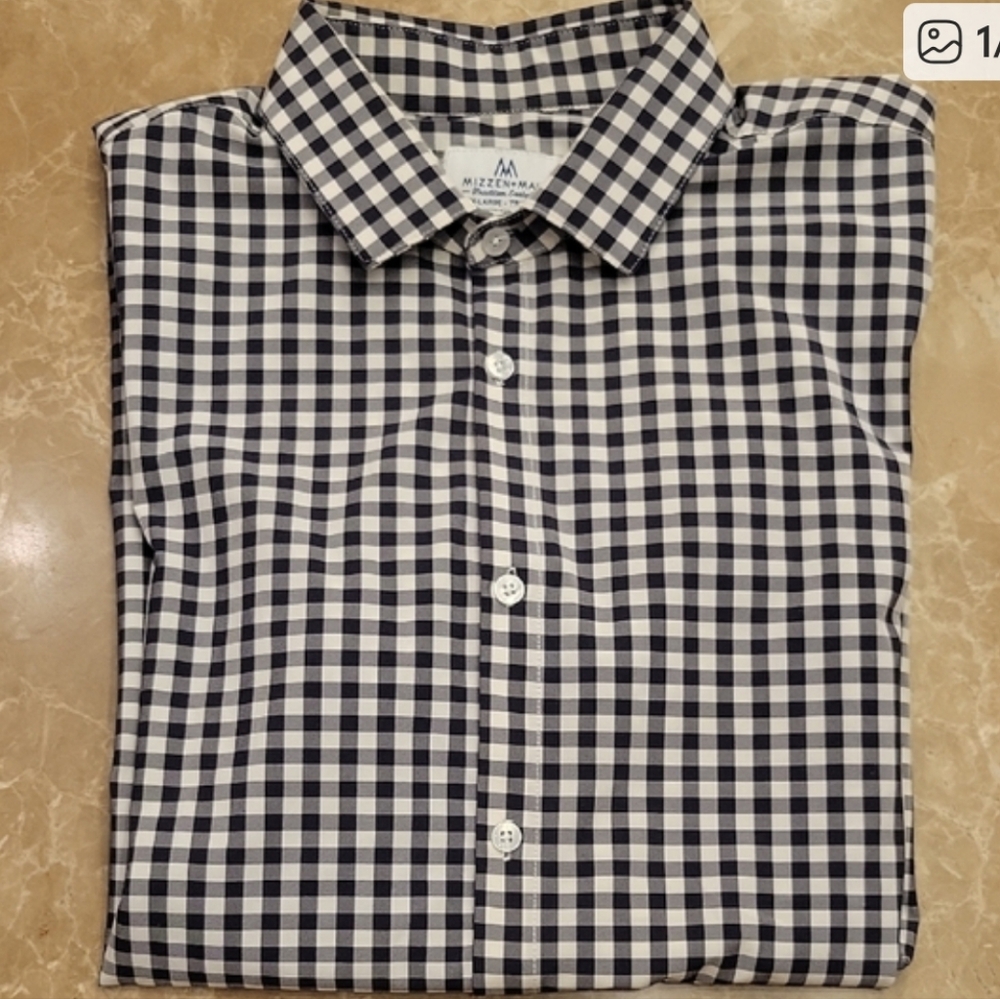 Mizzen+Main Black and White Gingham Men's Shirt,  2XL Trim Fit